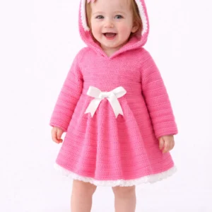 Pink Crochet Hooded Baby Dress
